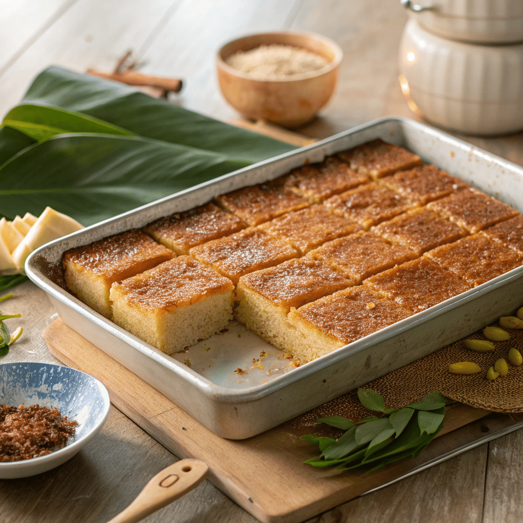 freshly pressed Filipino biko sticky rice cake