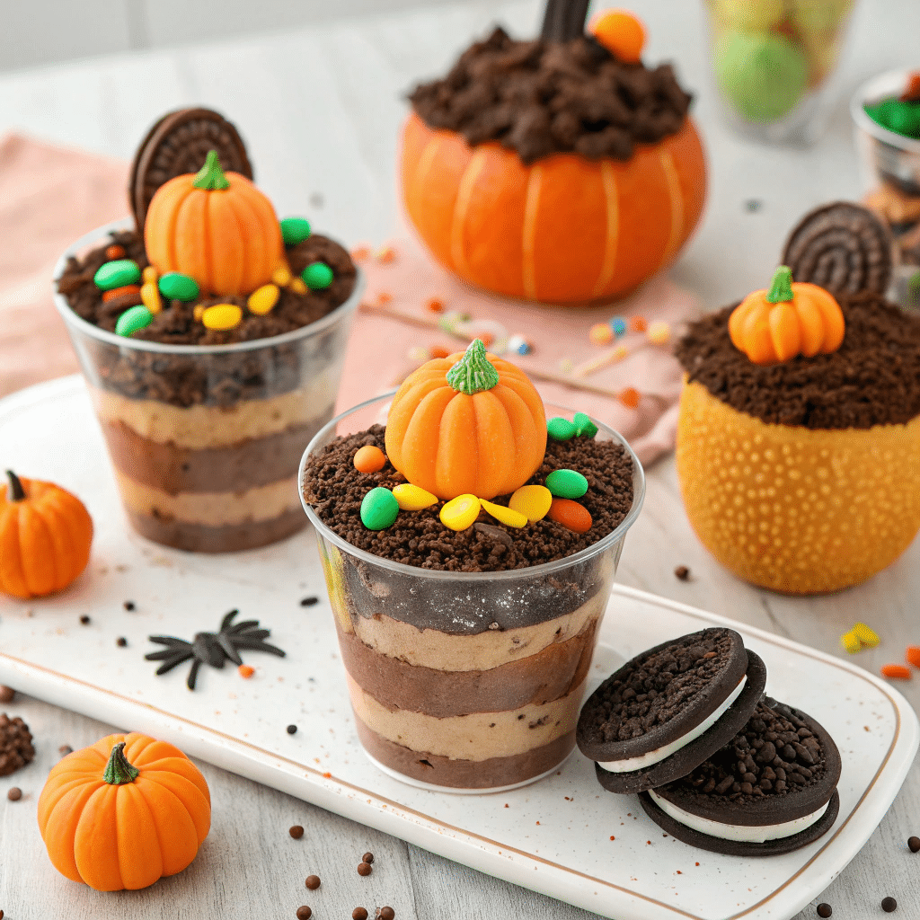 dessert table featuring different variations of dirt cups