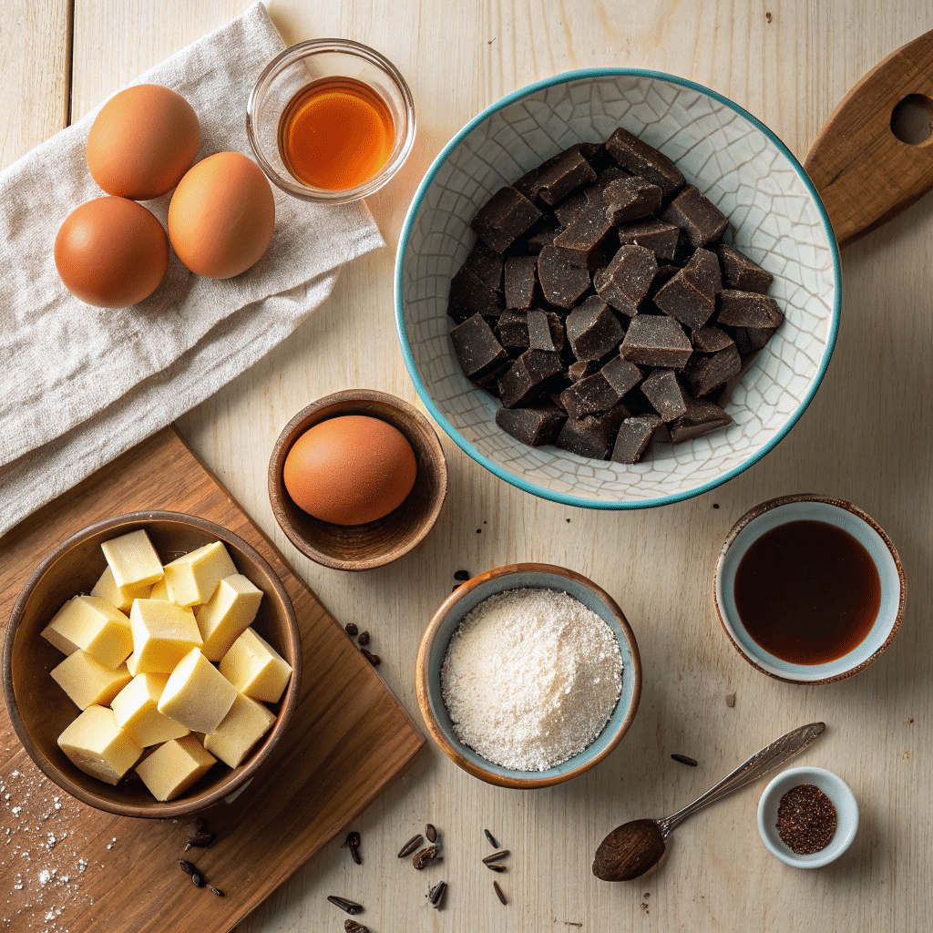 ingredients for a dark chocolate torte