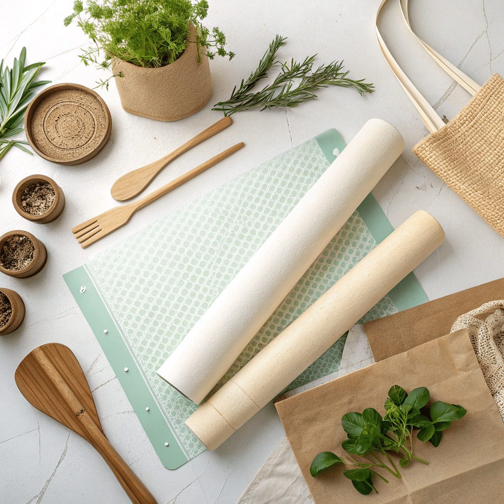 parchment paper rolls and a reusable silicone mat