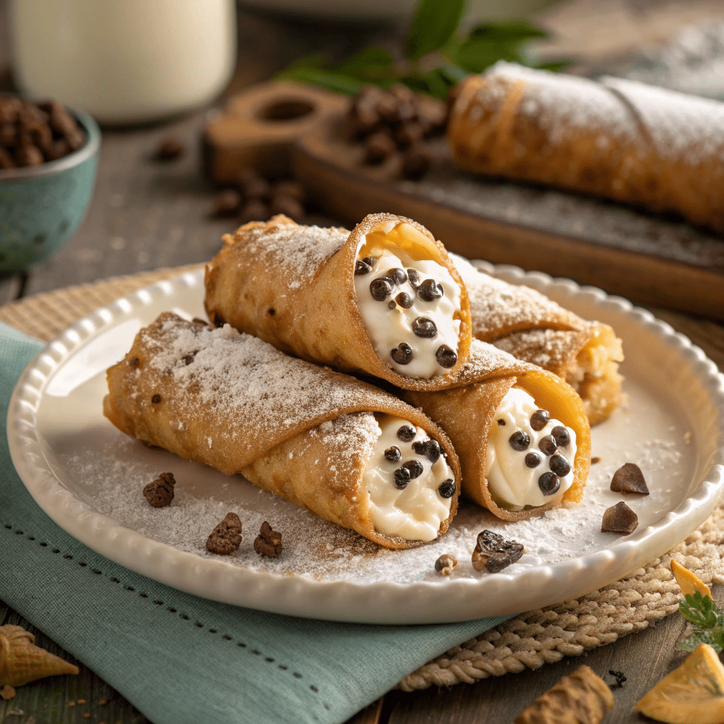 Sicilian cannoli with golden crispy shells