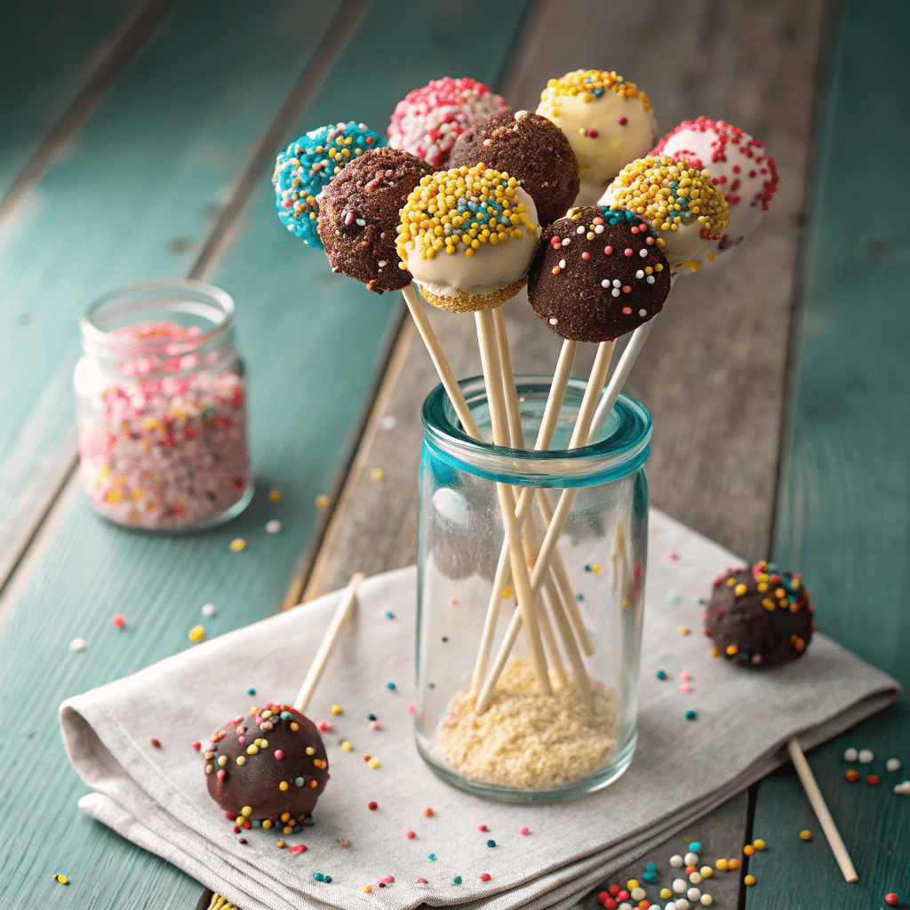 sunken cake transformed into cake pops on sticks