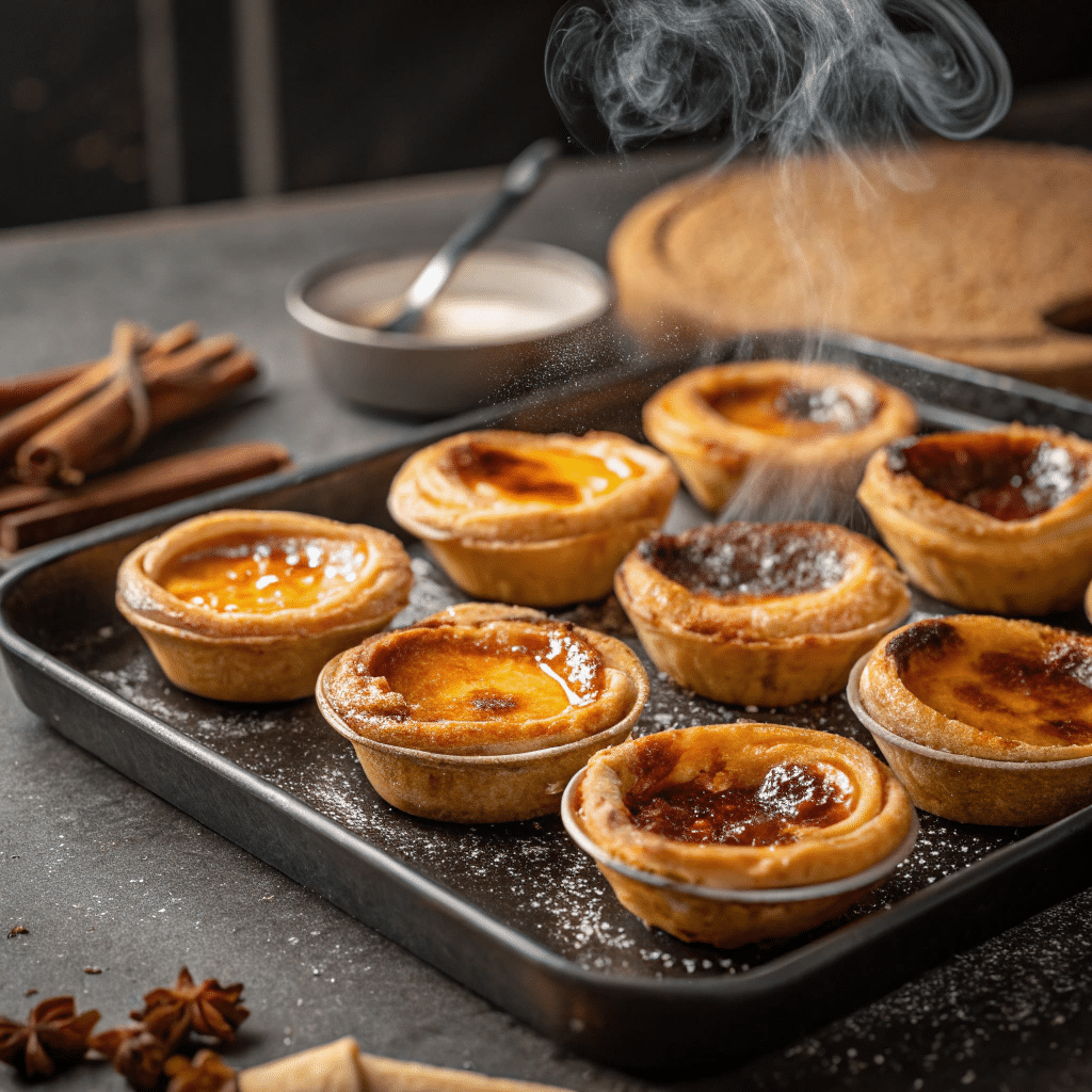 freshly baked Portuguese custard tarts