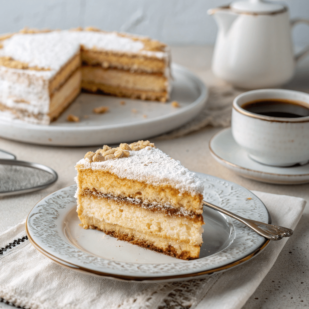 Austrian kardinalschnitten cake slice