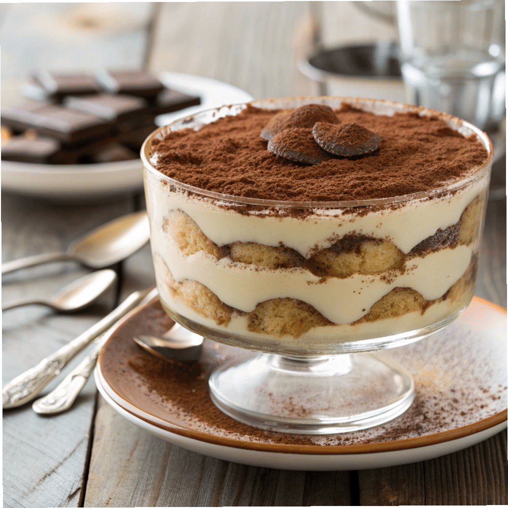 glass dish filled with tiramisu