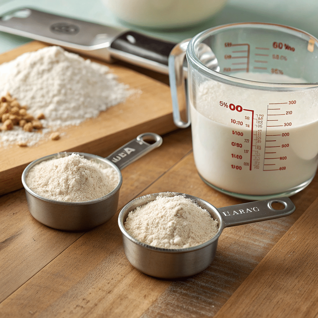 two sets of measuring tools on a wooden counter