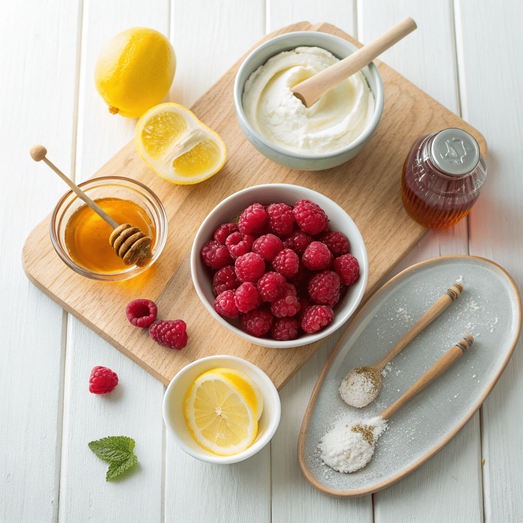 ingredients for lemon raspberry frozen yogurt