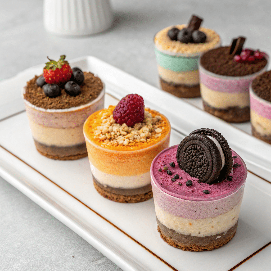 vegan cheesecake cups in different flavors