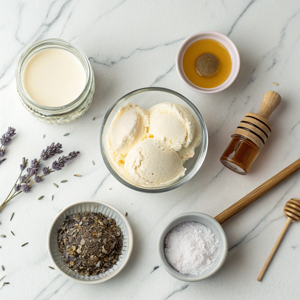 ingredients for no churn honey lavender ice cream