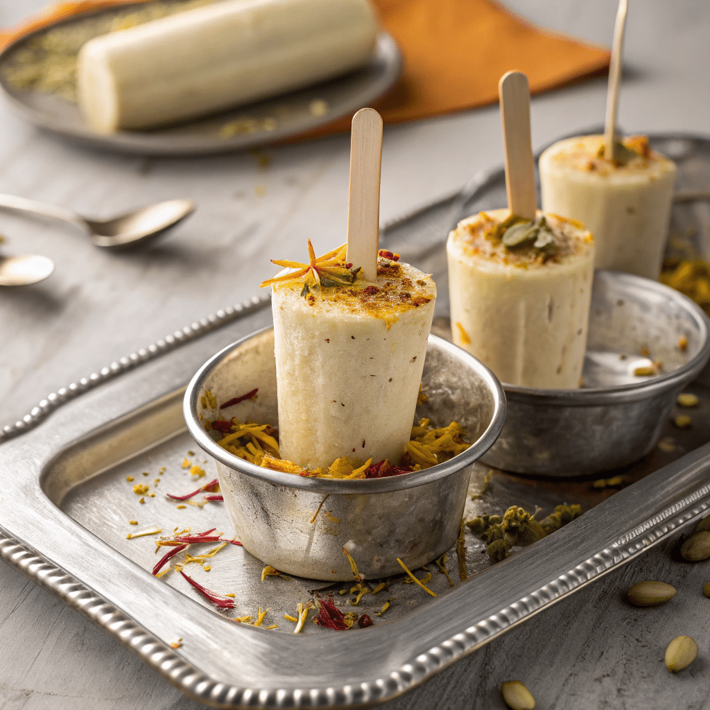 kulfi frozen pops served in metal molds