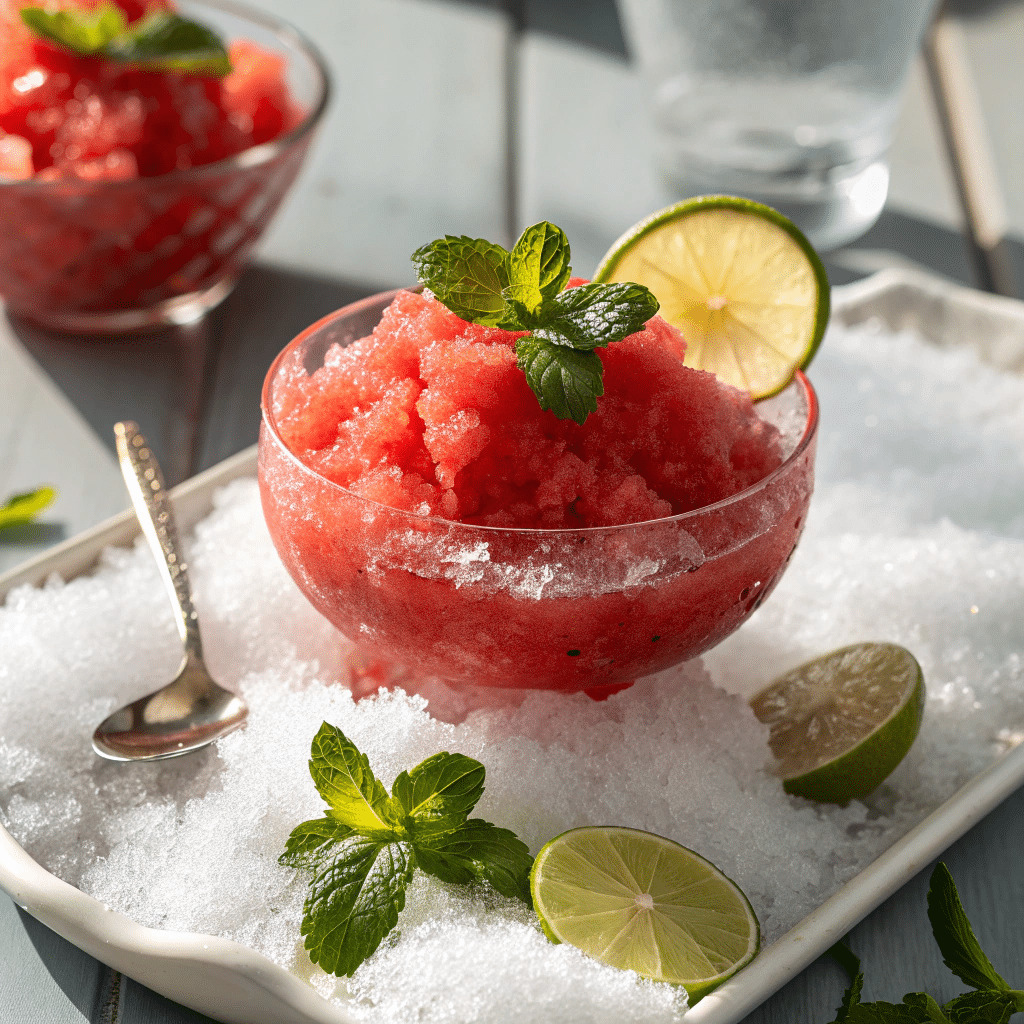 Bright red watermelon granita