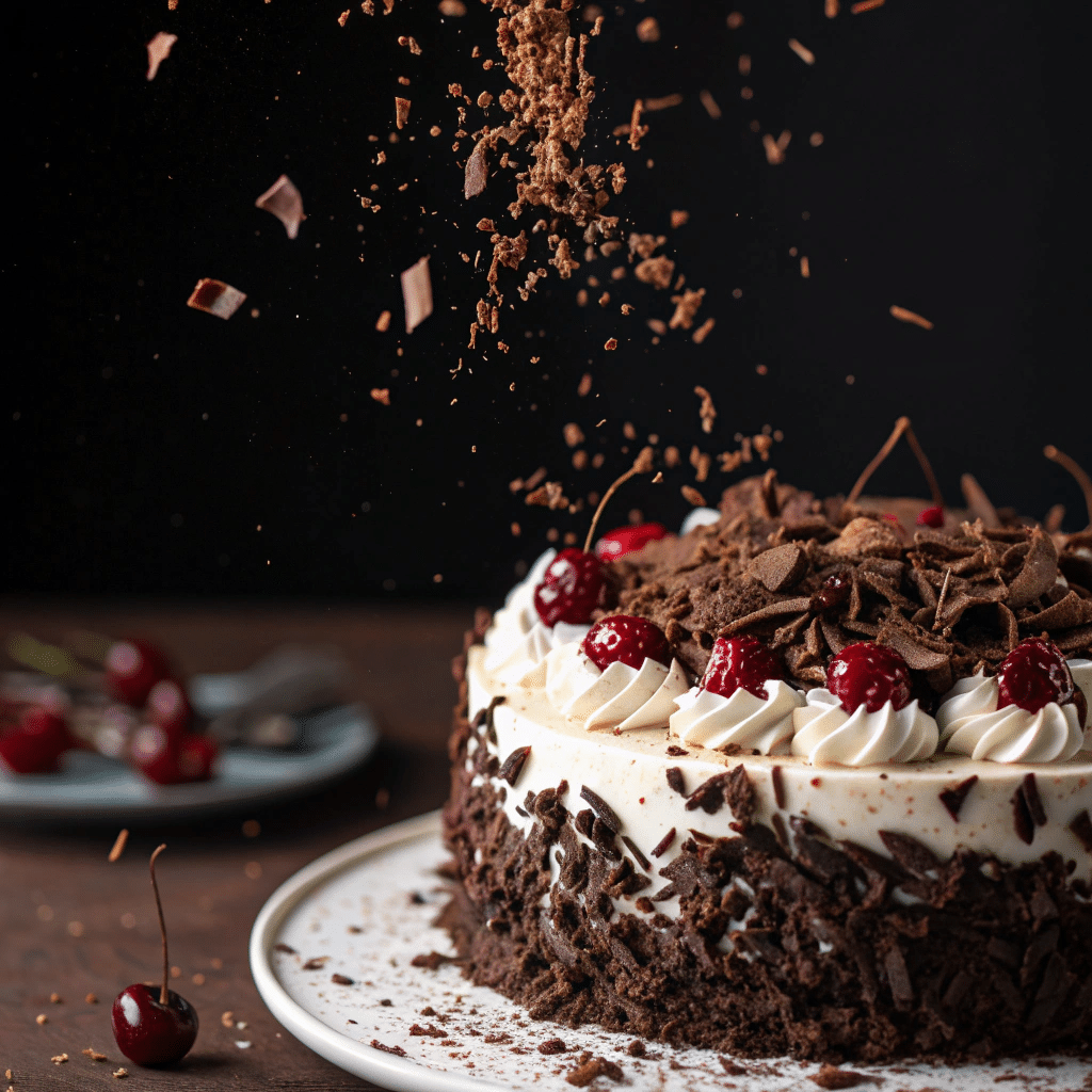 chocolate shavings falling onto a whipped cream