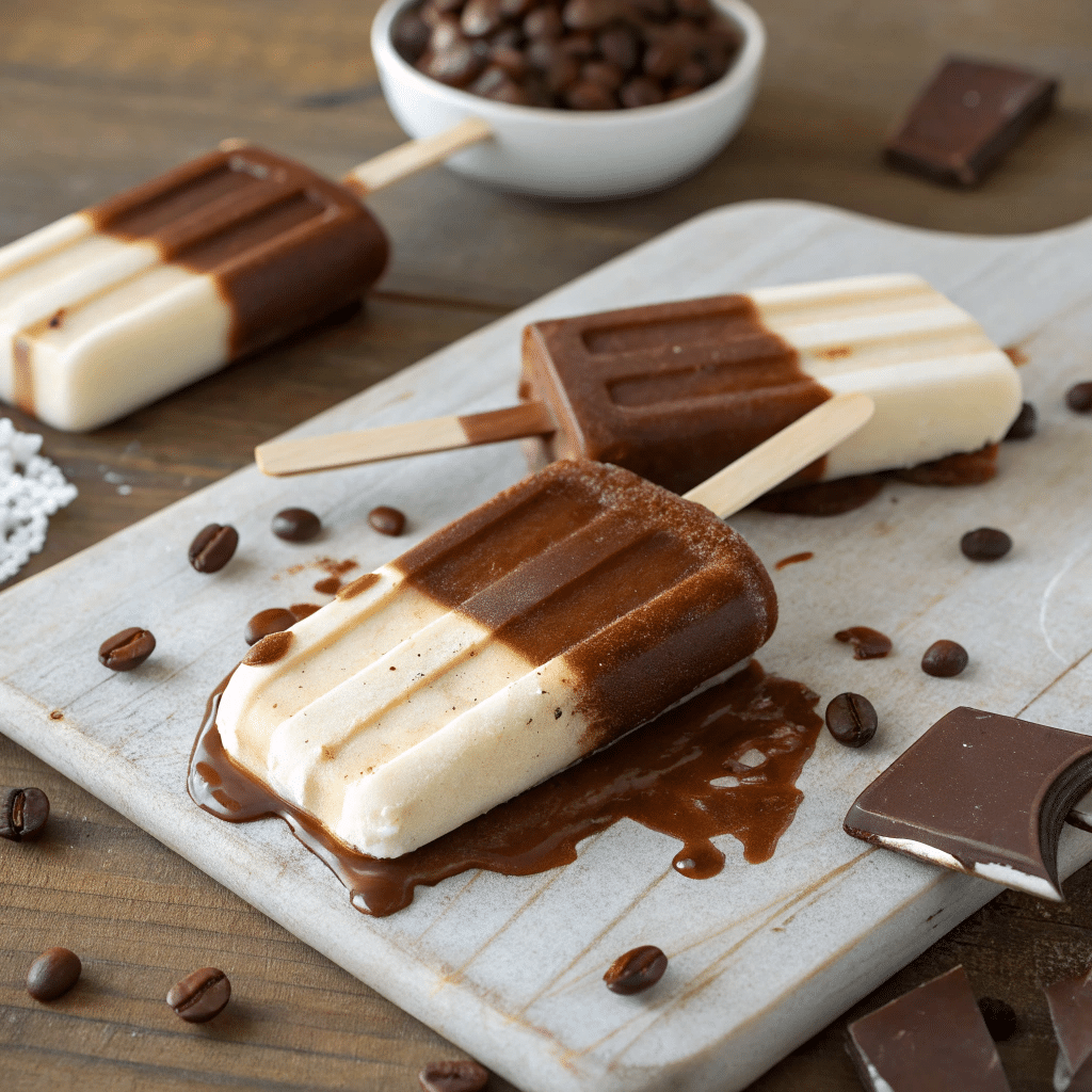 Coffee popsicles swirled with cream