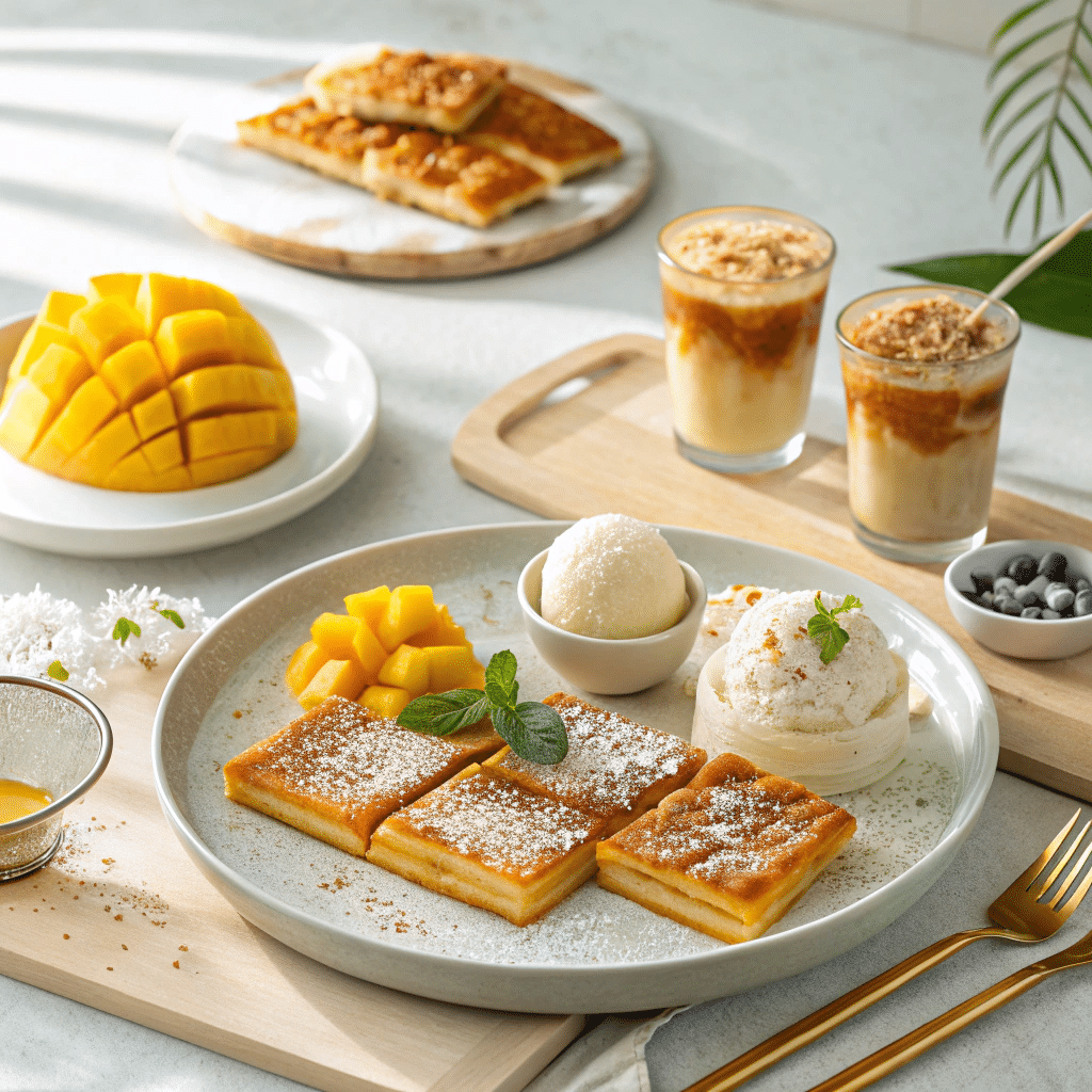 Thai banana roti squares on a platter