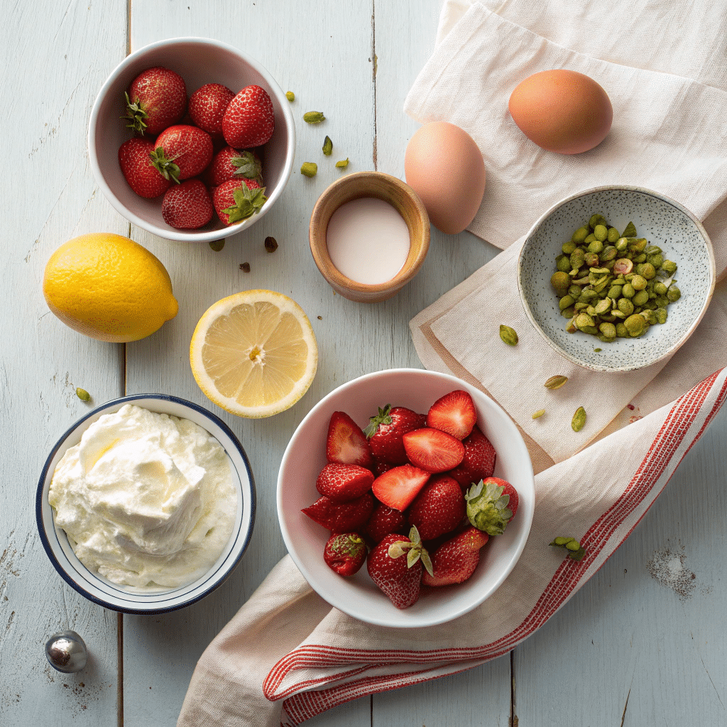 fresh ingredients for strawberry semifreddo