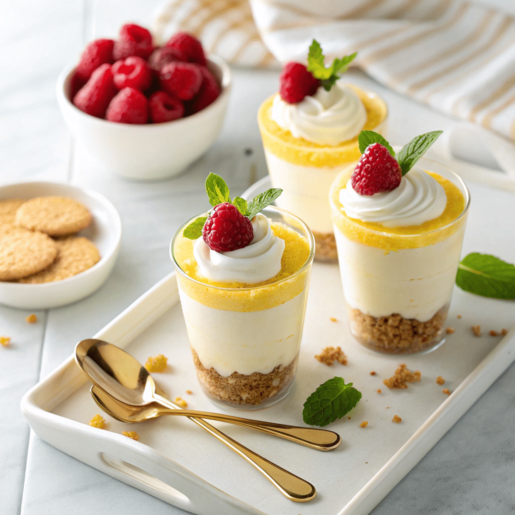 Frozen lemon mousse cups styled three ways