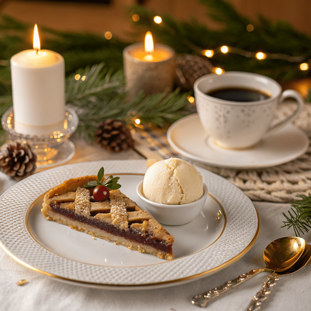 Linzer Torte slice on a porcelain plate