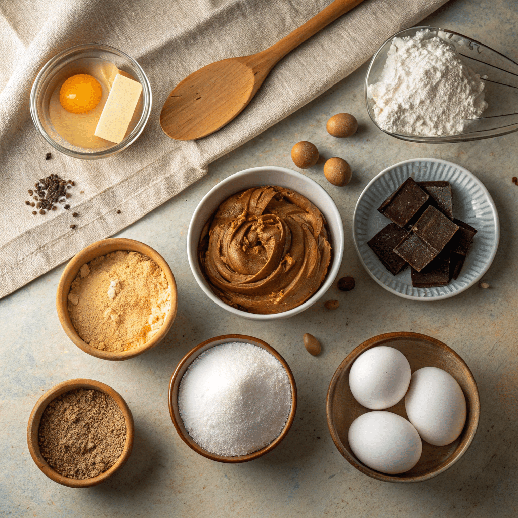 all ingredients for peanut butter swirl brownies